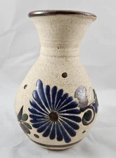 Tonala Mexican Folk Art Pottery Floral Vase Signed Z Mex  5.5”