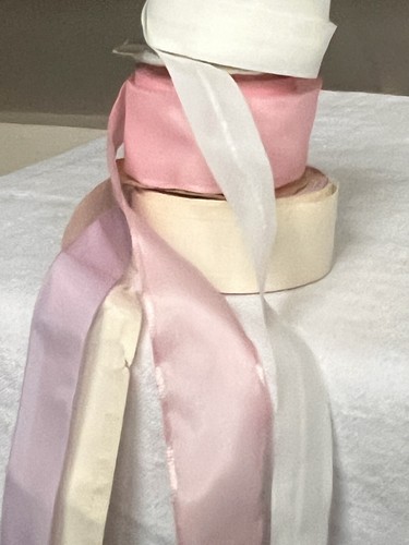 Vintage Tape Ribbons, Pastel Mauve, Pink & White /3 x Rolls - Picture 4 of 14