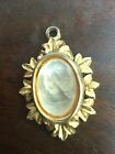 Vintage Cameo Victorian Gold Frame Clear Oval Mini Brooch Pin Pendant