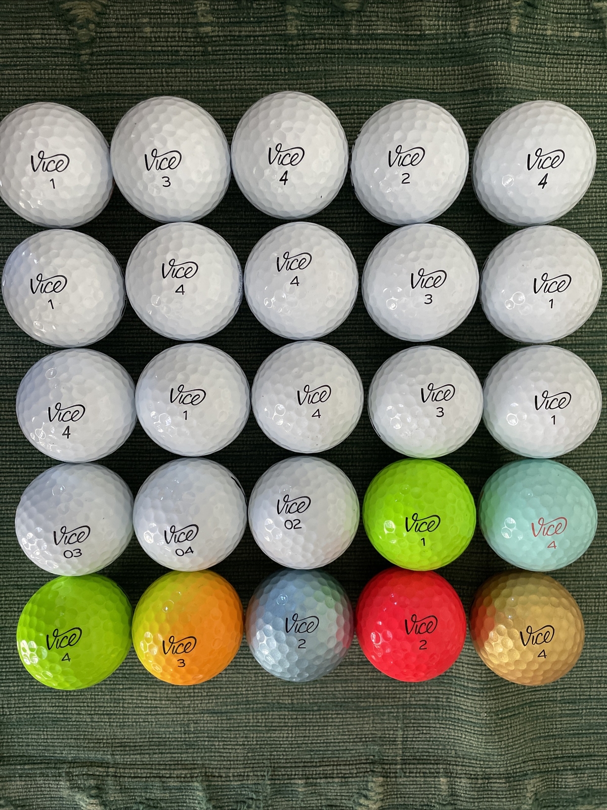 25 VICE GOLF BALLS "PRO, PRO PLUS, PRO ZERO, PRO SOFT" GOLD, SILVER