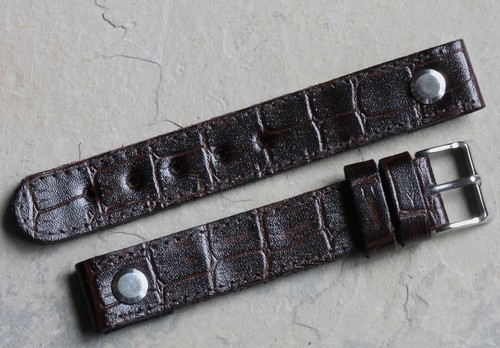 Matte brown Crocodile Grain Leather AVIATOR 18mm open ended watch band UK Made - Picture 2 of 4