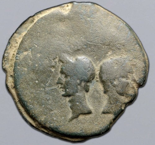 Octavian, with Divus Julius Caesar, Æ Dupondius of Lugdunum, Gaul 38BC - Picture 2 of 3