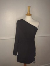 Missguided Black One Sleeve lace up detail Bodycon dress size 8