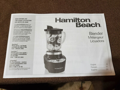 Hamilton Beach Smoothie Model 56206 Blender with manual