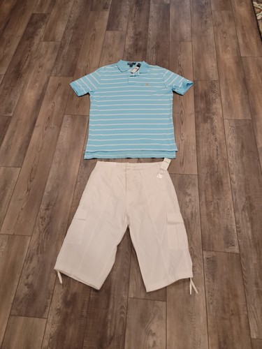 Ralph Lauren Camicia Uomo L Polo Blu Bianco Righe Preppy W Pantaloncini Bianchi 34 Nuova con etichette - Foto 12 di 17