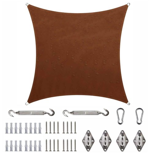 COLOURTREE Shade Sail 9'X9' 220 Gsm Square Brown W/ Hardware Installation Kit - 第 1/5 張圖片