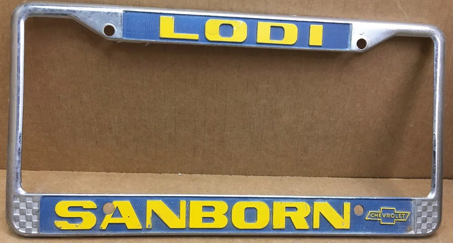 RARE ( LODI CA. ) SANBORN CHEVROLET 🚗 CAR DEALERLICENSE PLATE FRAME