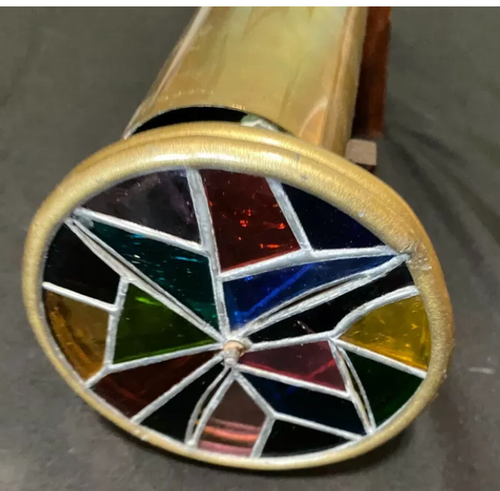 Double Wheel KALEIDOSCOPE *Signed* Janice Chesnik 1982 BRASS VTG TOY SCOPE Agate - Picture 3 of 11