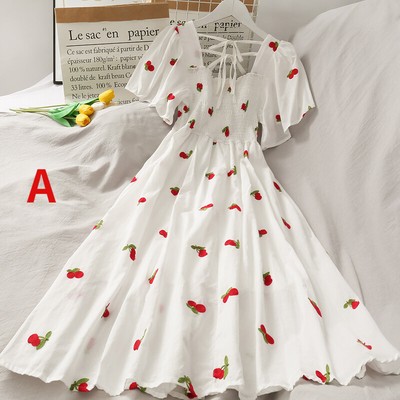 valentino embroidered floral dress Embroidered Strawberry Striped Dress