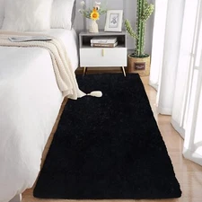 2x6 Black Runner Rugs Ultra Soft Solid Black Fluffy Hallway Rugs 2 By 6 Nonslip 
