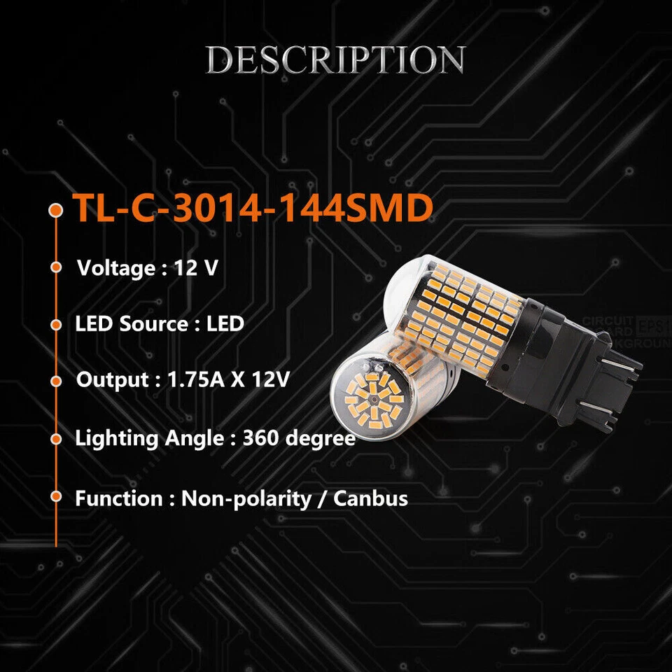 2Pcs Amber T25 3157 LED Canbus 3014 144SMD Car Brake Light Error Free NO Hyper - Image 4 of 4