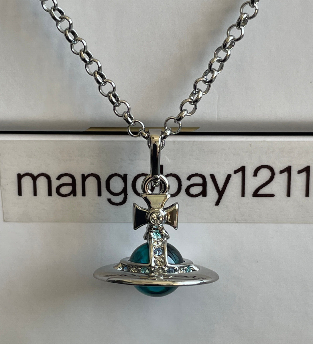 Vivienne Westwood Silver Ocean Blue 3D Tiny Orb Pendant Necklace
