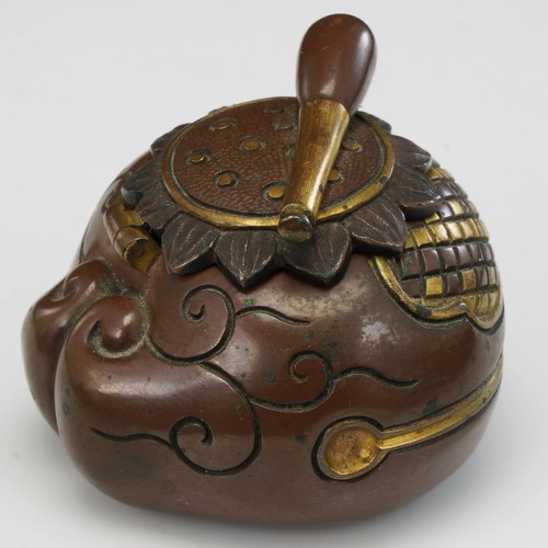 Japanese Meiji Inkwell Mixed Metal Lotus Design - Picture 3 of 10