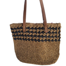 Brown Woven Straw Shopper Beach Gym Tote Bag Handbag Purse Big Large Pool Zip