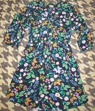 Loft Women’s Size Medium 3/4 Sleeve Blue Floral Dress w/Drawstring Waist Navy