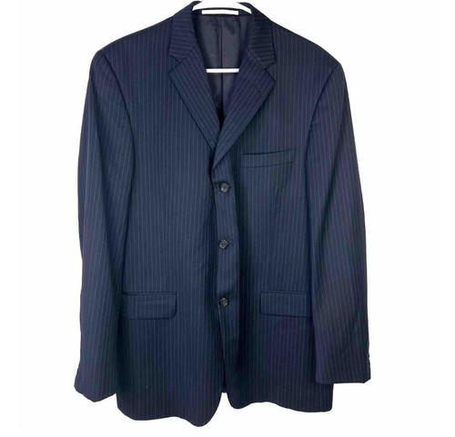 Burberry London, BURBERRY LONDON 100% WOOL Navy Blue Striped Suit Blazer MDL LBS41 Size 42 REG