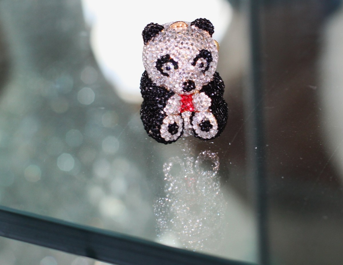 JUDITH LEIBER SWAROVSKI CRYSTAL PANDA TEDDY BEAR PILLBOX RING BOX