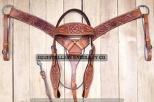 Western Hand Tooled Bridle Breast Collar Headstall Tack Set Horse