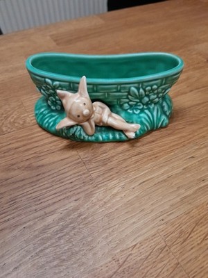 Sylvac 2276 Keramik Kitsch Pixie Übertopf Vintage 70er grün, Made in England