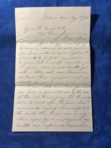 1865 Portland, Maine Letter - Teaching Plans & Civil War Aftermath (4pp)