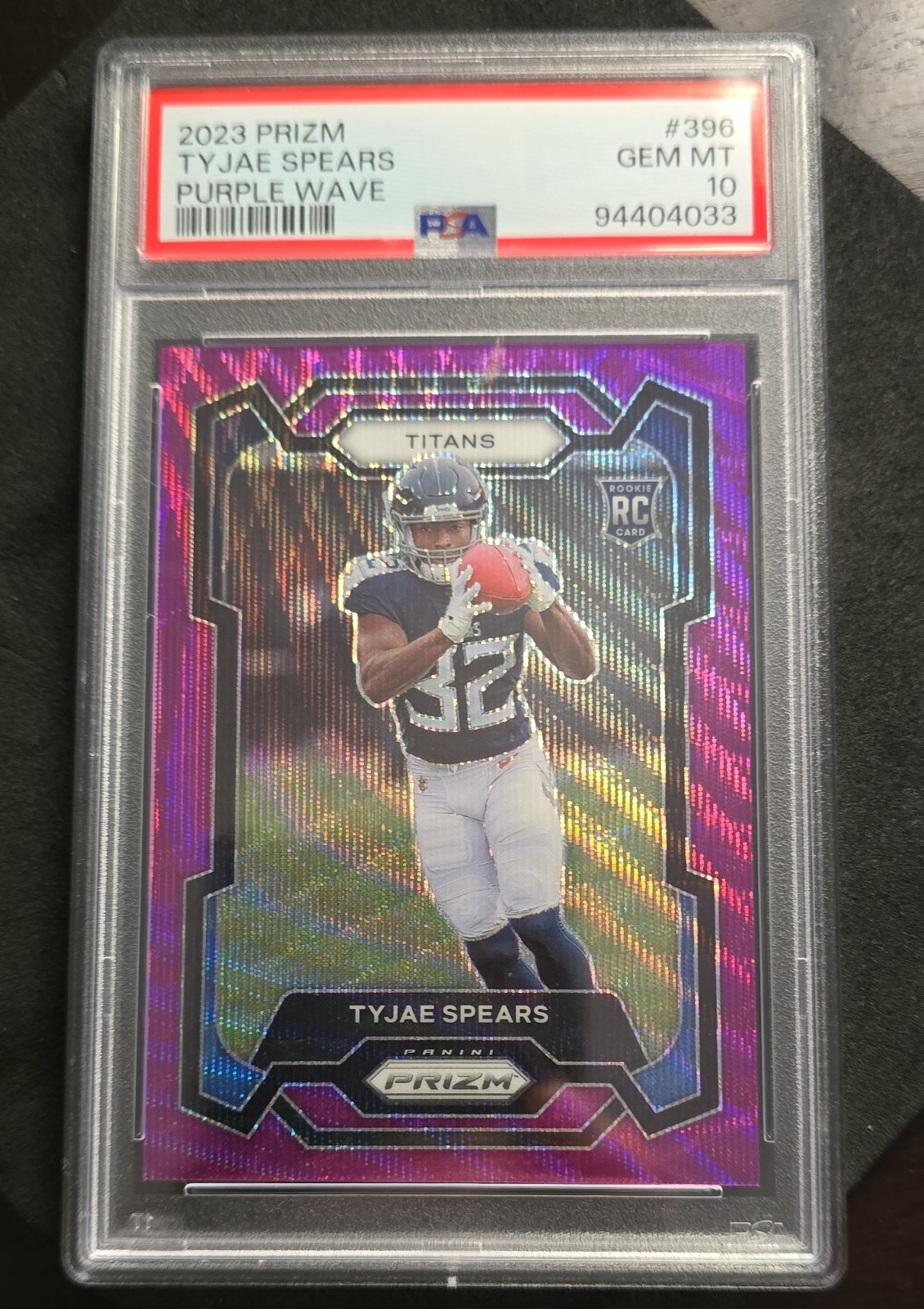 2023 Panini Prizm - Rookies Tyjae Spears #396 Purple Wave Prizm /99 (RC) PSA 10