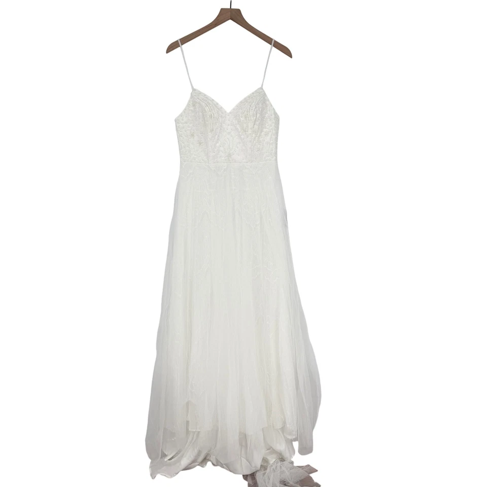 Vestido maxi Lulus Love Perfection branco renda tule pérola frisado tamanho M - Imagem 2 de 4