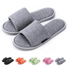 Women's Open Toe House Slippers Breathable Waffle Fabric, Memory Foam 6 Grey