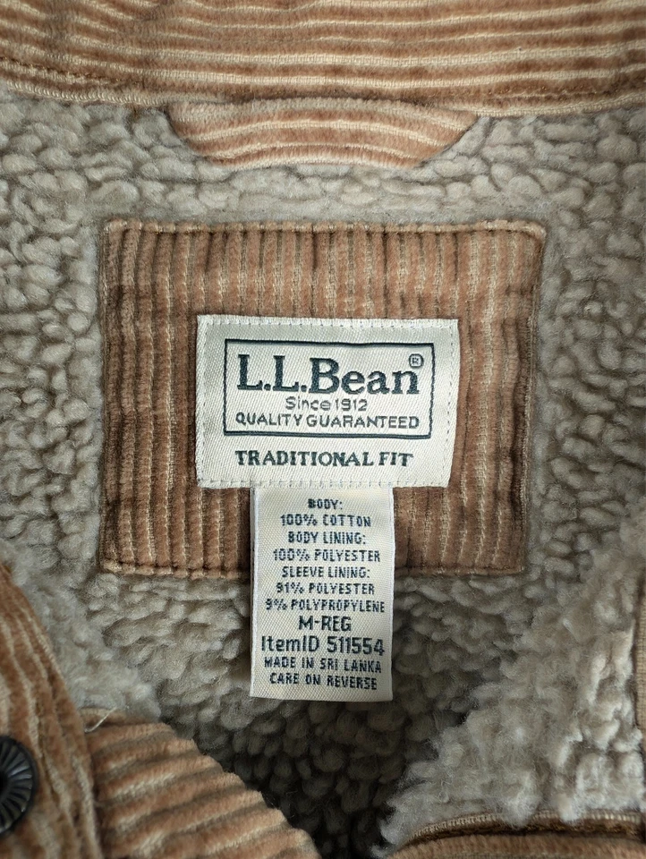 LL Bean 1912 наследия с подкладкой рубашка Jac мужской M Reg Trad Fit коричневый вельветовый флис - Изображение 3 из 4