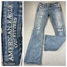 American Eagle bootcut Dress Jeans Women 2(26X31 1/2) low rise light Wash ripped