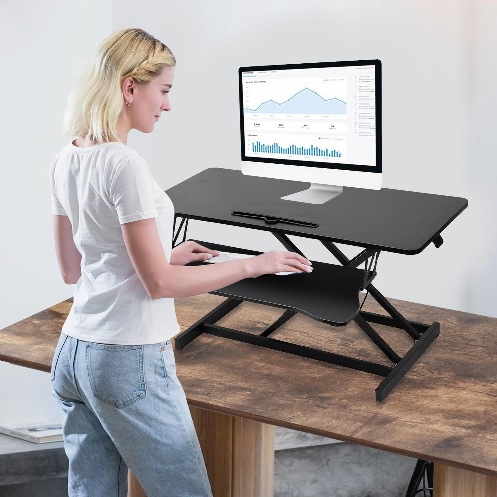 37" Black Home Office Desk Riser Adjustable Standing Desk Converter