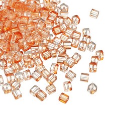 500 Pcs Crystal Cube Beads, 7mm Faceted Square Spacer Beads, Orange