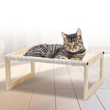 Cat Bed with Washable Pad - 9.5" Elevated Wooden Cat Hammock Bed, 360 View
