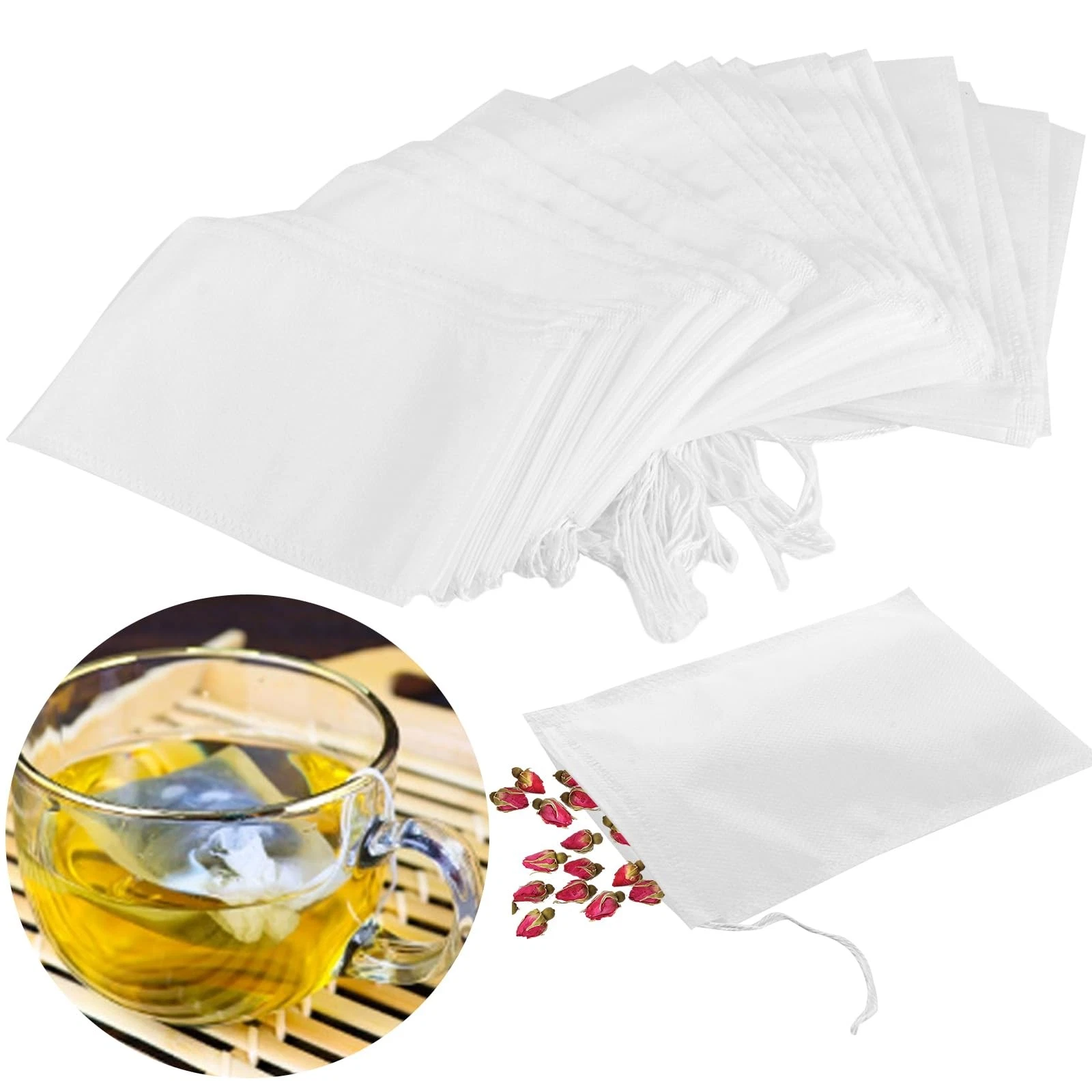 500pcs Tea Filter Bags Disposable with Drawstring, 10 x 15 cm Tea Bags for Loose ...