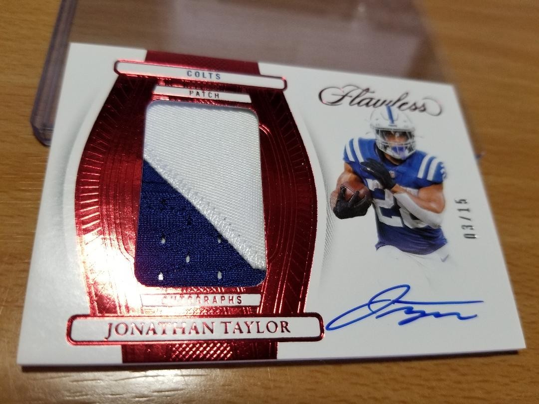 2024 Panini Flawless Jonathan Taylor Autograph Ruby 2 Color Patch Auto #/15 view 3