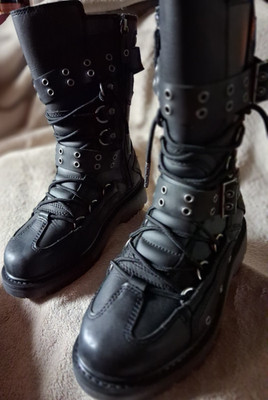 Harley-Davidson Leather Combat Boots Mid-Calf Lace-Up Black Buckle US 7