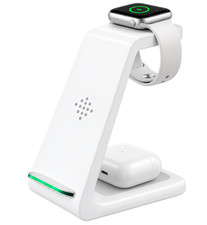 White Wireless Charging Station, 3 in 1 Fast Desk Charging Station
