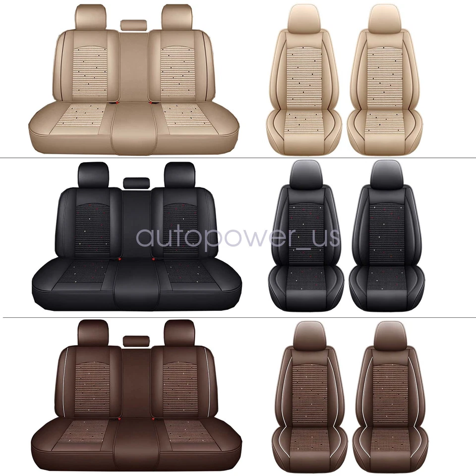 For Toyota Car 5-Seat Cover Front-Rear Ice Silk & PU Leather Protector Cushion - Image 4 of 4