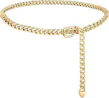 Chain Belt For Women Adjustable Waist Belt M: Fits waist 27.5-33.5 inches Gold