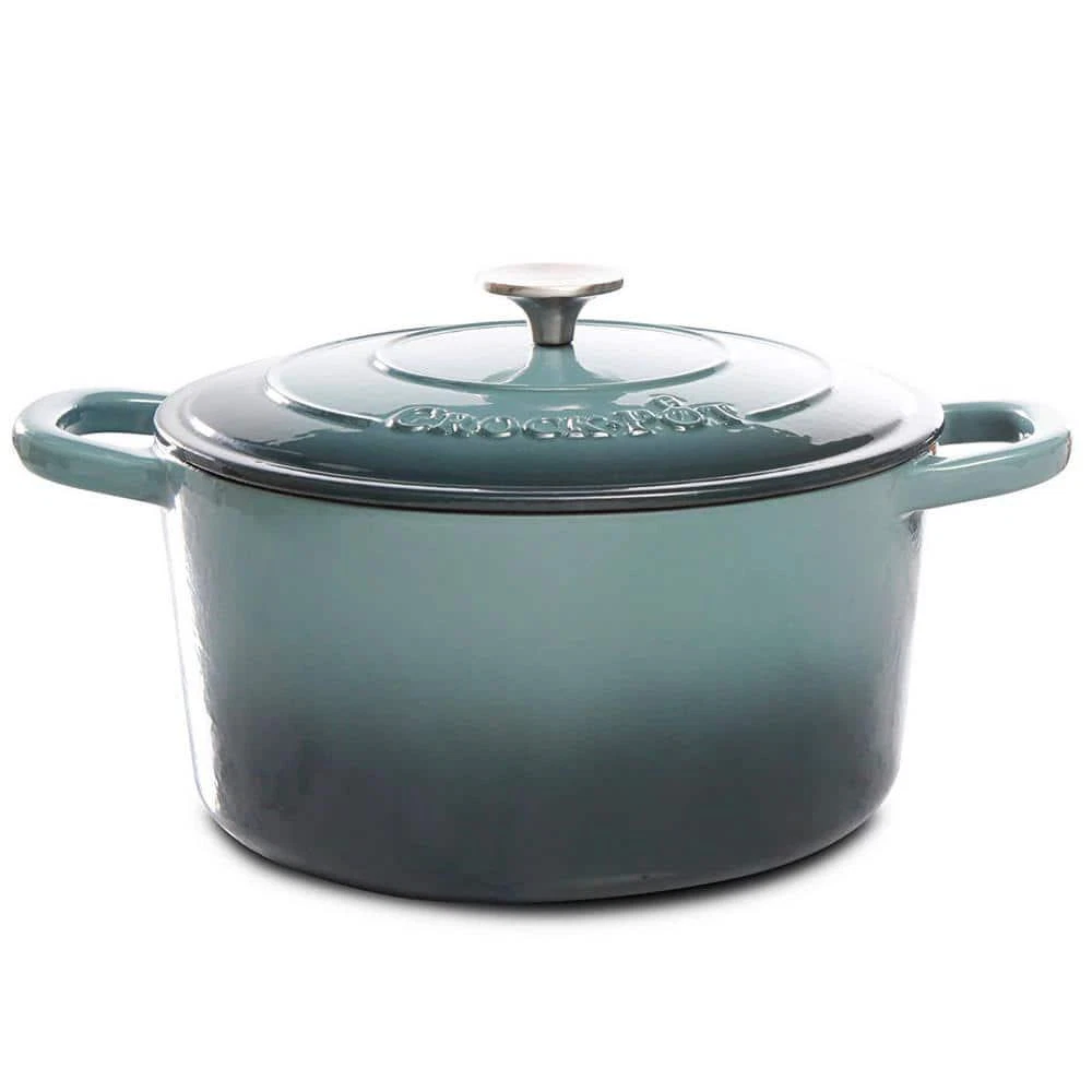 Crock-Pot Dutch Oven Artisan 7qt Round Cast Iron Nonstick Slate Gray Lid Durable