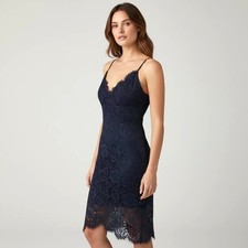 LULU'S Navy Blue All Lace Cocktail Dress S Coquette Formal Date Night Event