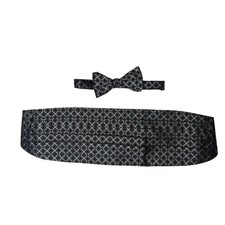 Robert Talbott Protocol Pure Silk Cummerbund Bow Tie Set Geometric Black Silver
