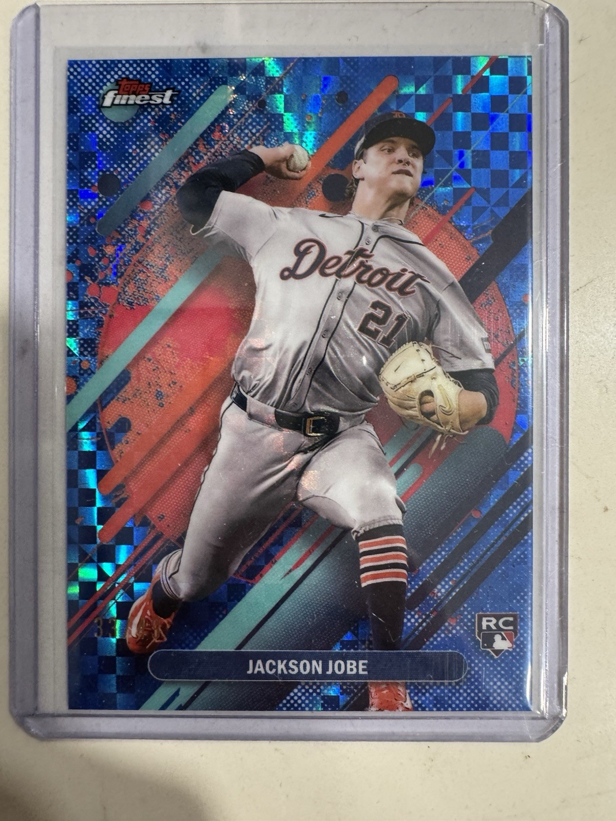 2025 Topps Finest RARE #251 Blue Checkerboard Refractor Jackson Jobe RC /49