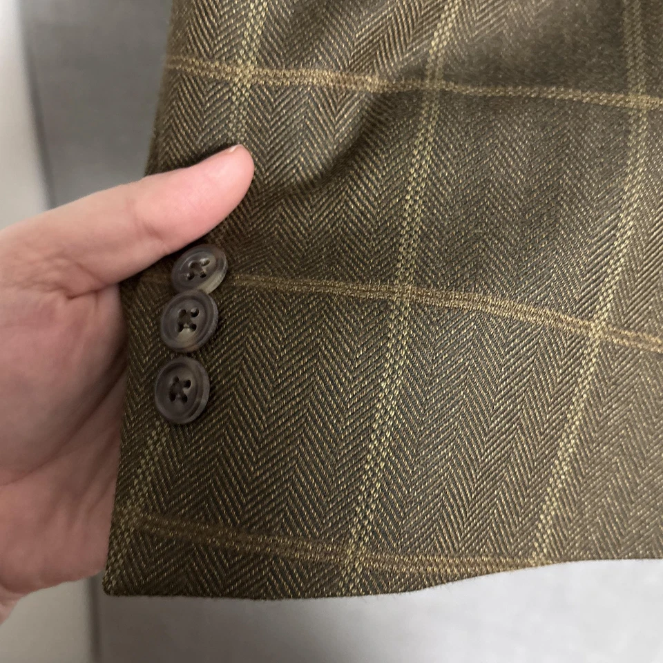 Austin Leeds Sport Coat 48R Wool Cashmere Brown Windowpane Elbow Patches Blazer - Image 3 of 4