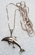 VINTAGE STUNNING STERLING SILVER MOTHER DOLPHIN WITH BABY NECKLACE