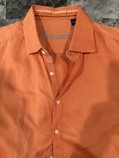 Robert Graham Shirt Mens L Button Up Long Sleeve Flip Cuff Embroidered Orange