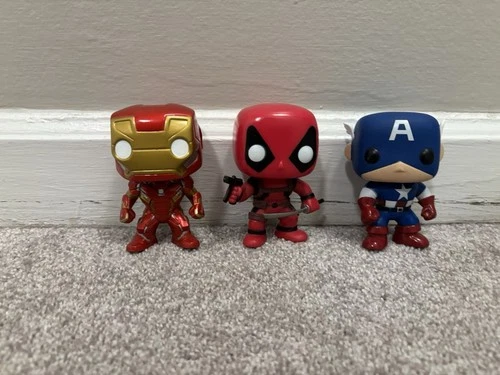 Funko Pop Lot Of 3 Loose - Captain America, Deadpool, Iron Man