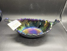Vintage 13.5" Fenton Amethyst Carnival Irridescent Art Glass Viking Ship Bowl