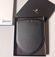 PORSCHE DESIGN EMBOSSED LEATHER COMPUTER MOUSE PAD IN THE SHAPE OF PORSCHE CREST