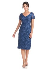 JS COLLECTION Womens Blue Lined Short Sleeve Knee Length Sheath Dress 2