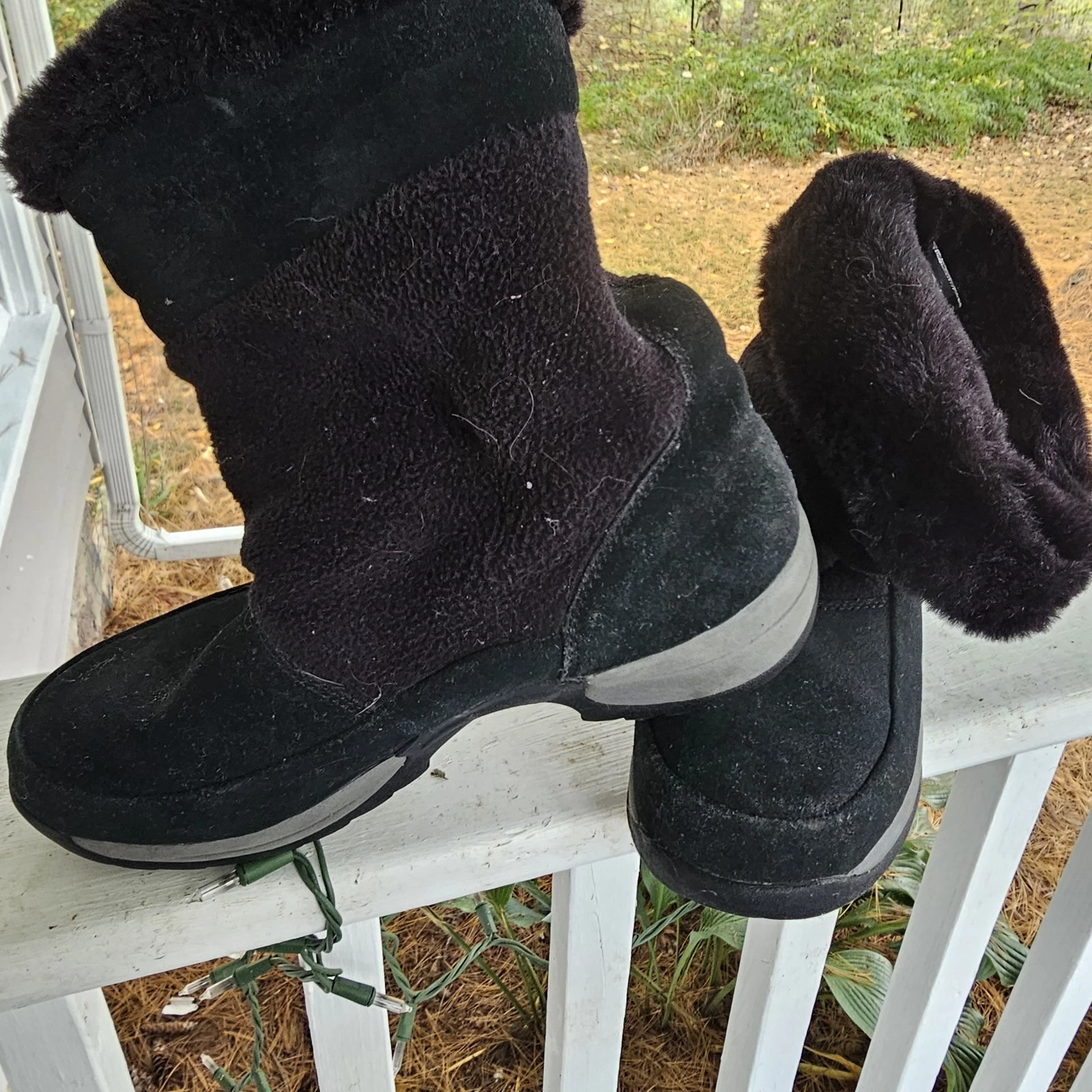 SPORTO Snow Boots Black Fur Lined Size 10 Women Suede Polartec Waterproof
